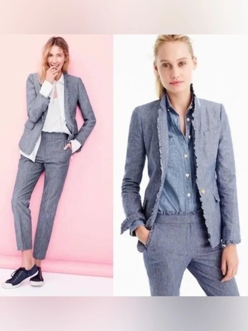 J. Crew Regent Ruffled Hem Blazer Blue Size 4 Tall Single Button Career Office